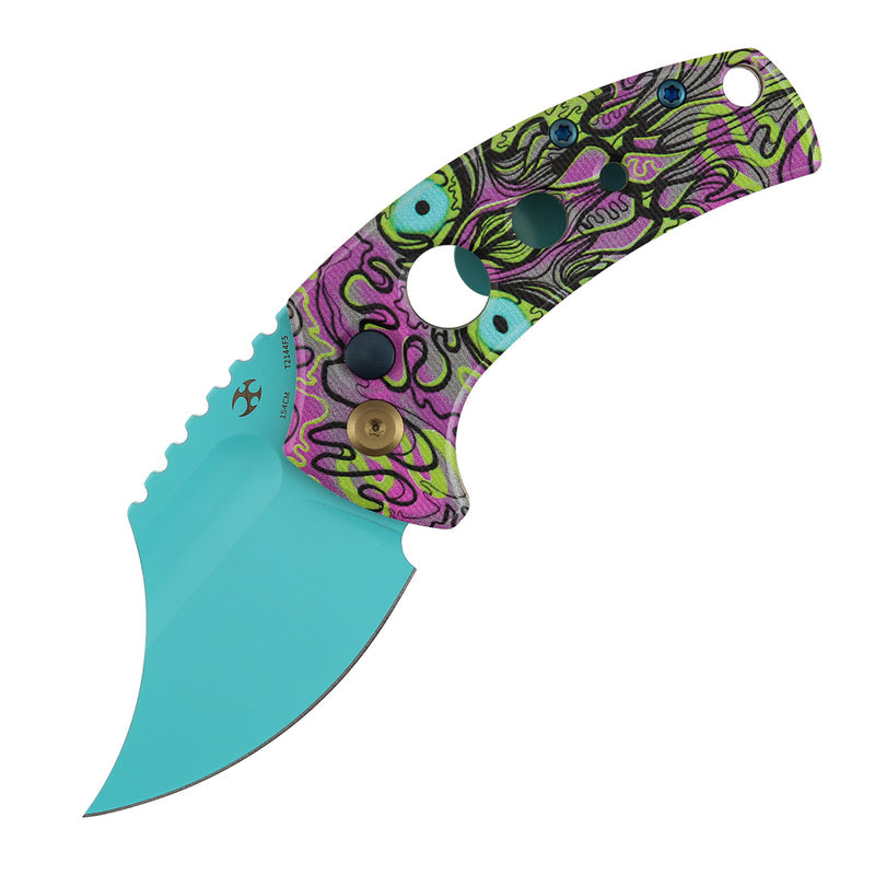 Kansept Wasp T2144F5 Light Blue Coating 154CM Blade Jade G10 Handle Button Lock Folding Knife