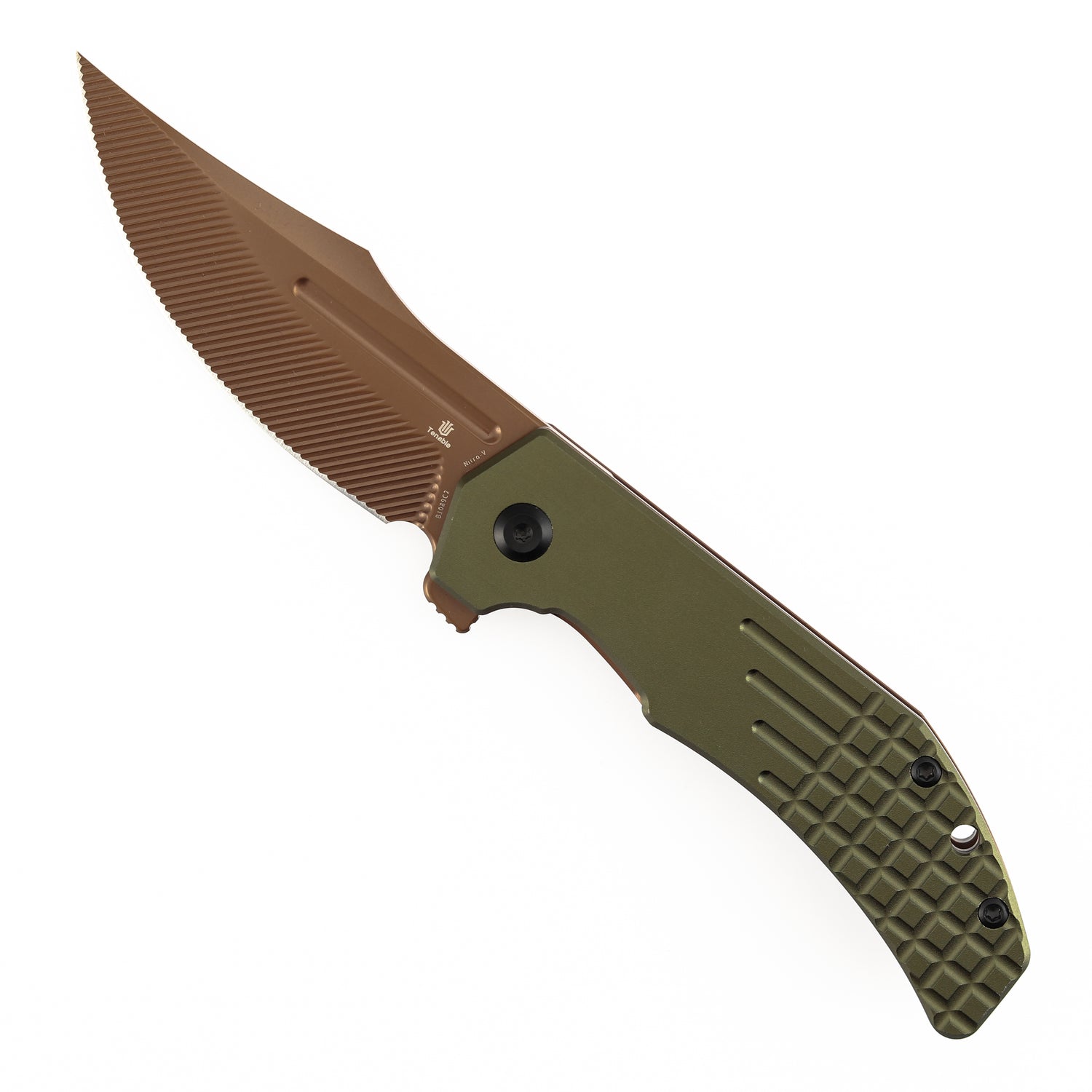 Tenable Orion B1089C2 Rose Gold Nitro-V Blade Blue Aluminum Handle Liner Lock Folding Knife