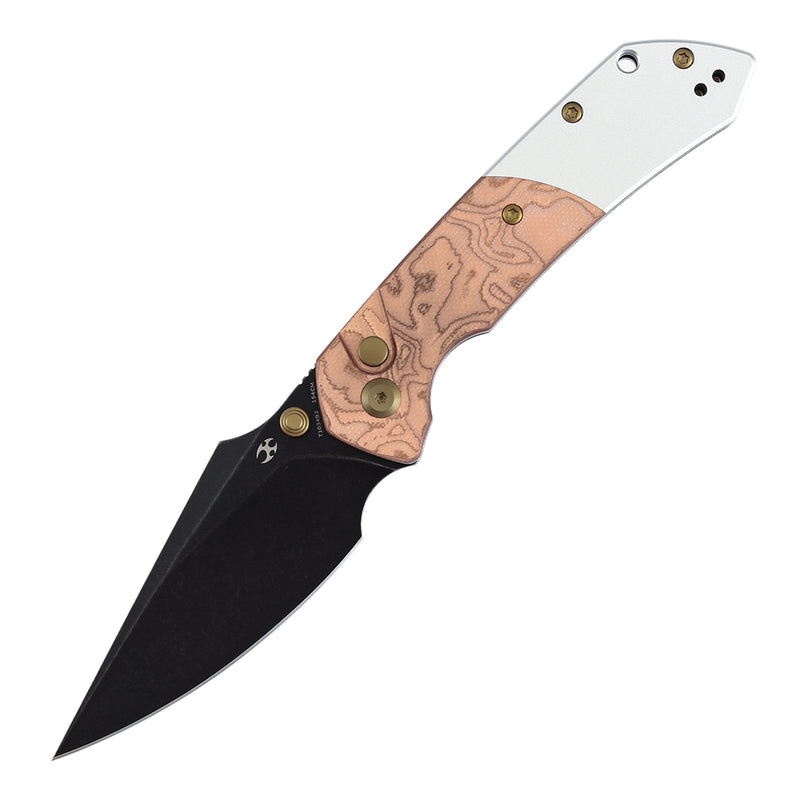 Kansept Fenrir T1034B2 Blackwash 154CM Blade G10 with Copper Foil Handle Button Lock Folding Knife