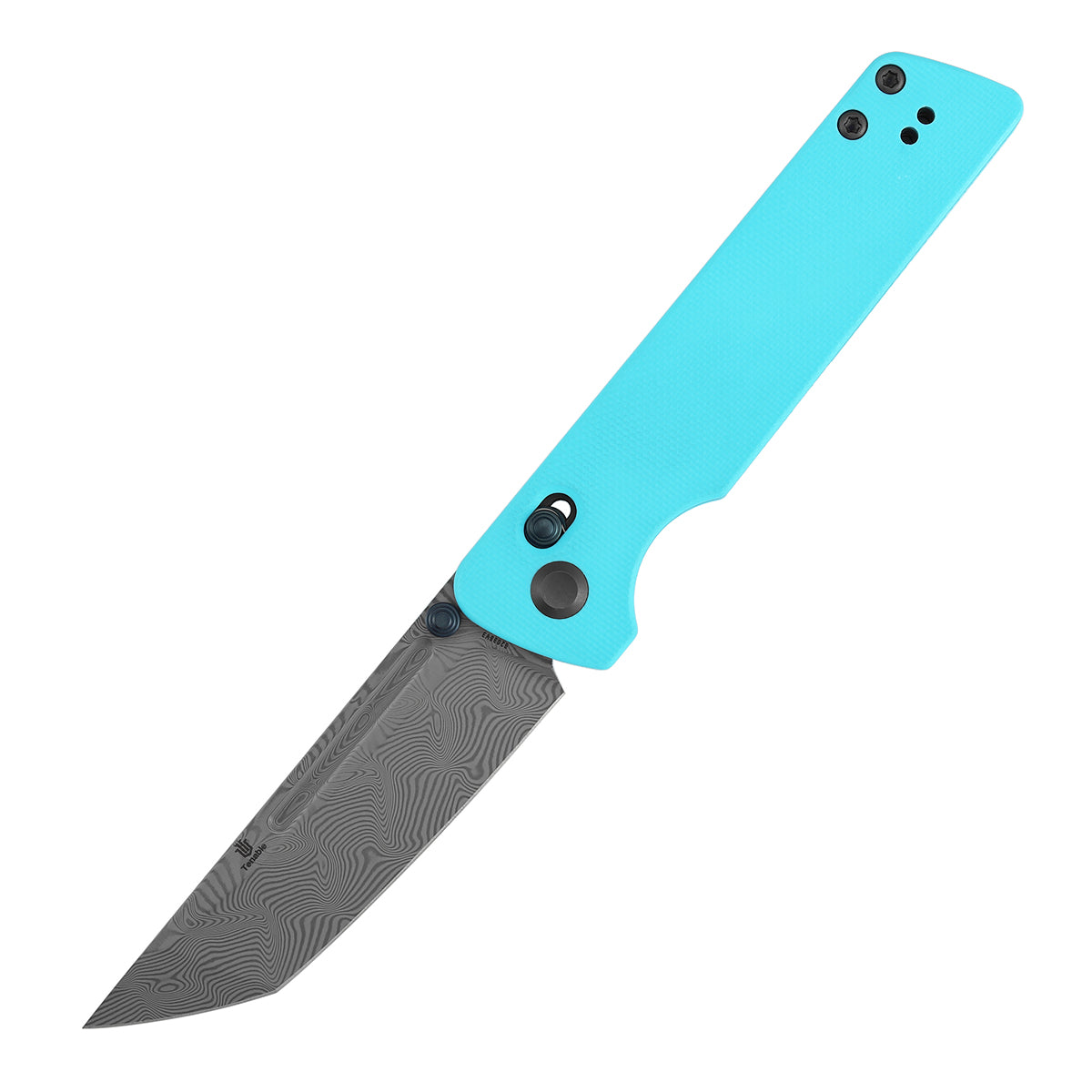 Tenable Anomaly B2038V3 Damascus Blade Blue G10 Handle Crossbar Lock Folding Knife