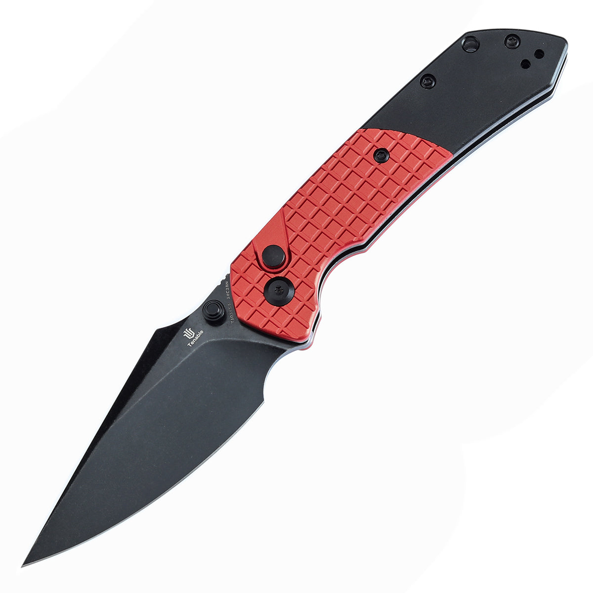 Tenable Fenrir T1034S3 Blackwash 14C28N Blade Dark Red Aluminum Handle Button Lock Folding Knife