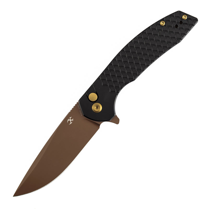 Kansept Accipiter T1007F6 Rose Gold 14C28N Blade Black Anodized Aluminum Handle Button Lock Folding Knife