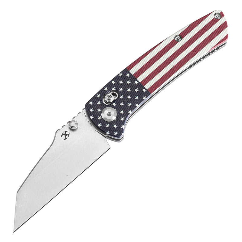 Kansept Main Street T1015V9 154CM Blade Jade G10 with American Flag Handle Crossbar Lock Folding Knife
