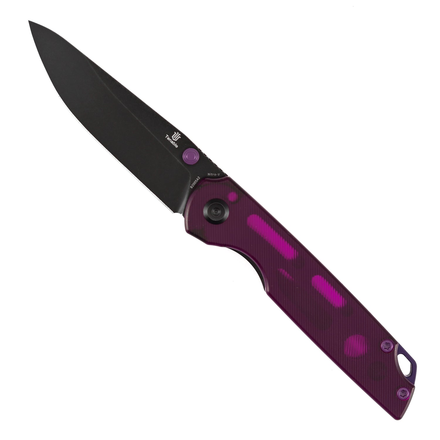 Tenable Mini Warrior B2005A2 Blackwash Nitro-V Blade Purple Acrylic Handle Liner Lock Folding Knife