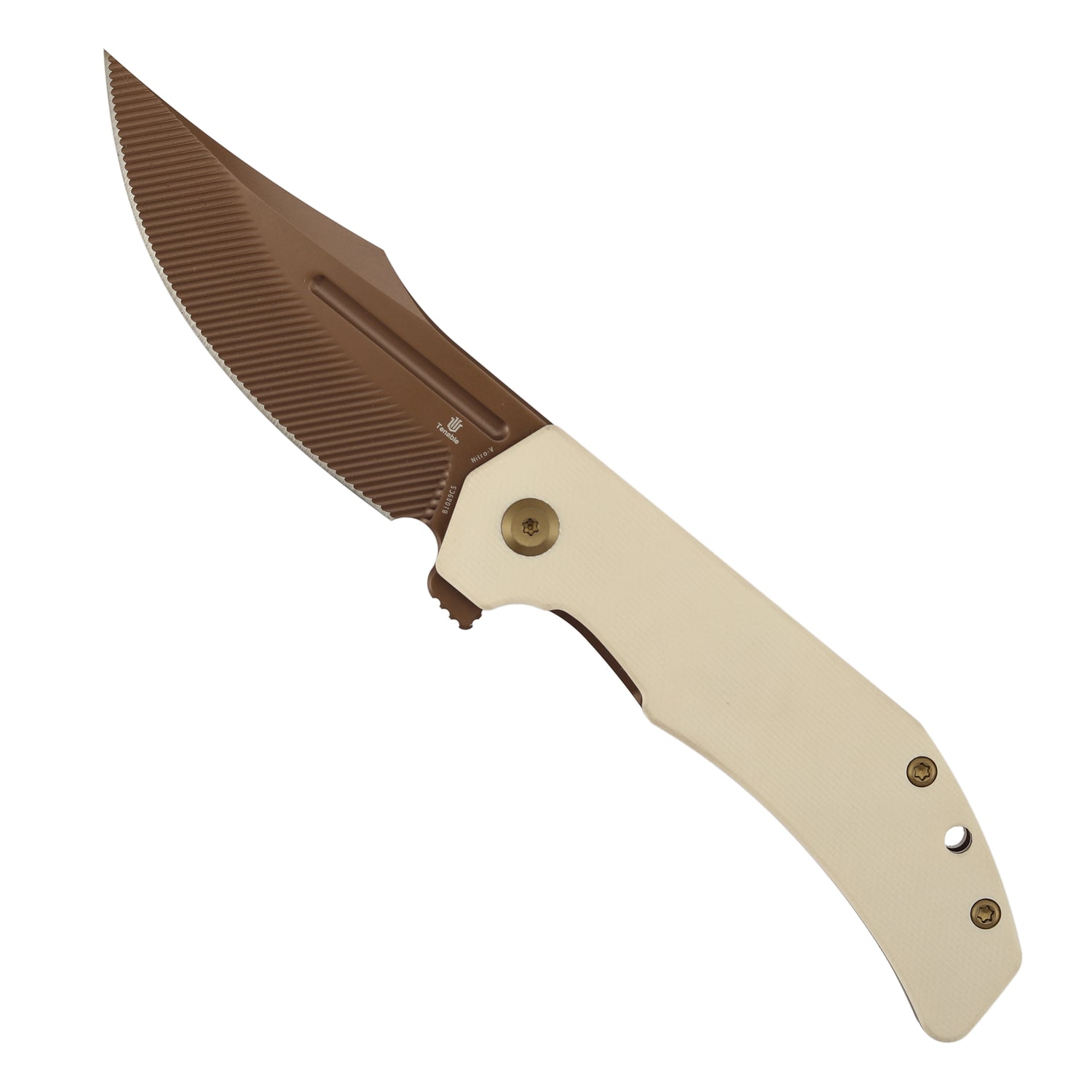 Tenable Orion B1089C5 Rose Gold Nitro-V Blade Ivory White G10 Handle Liner Lock Folding Knife