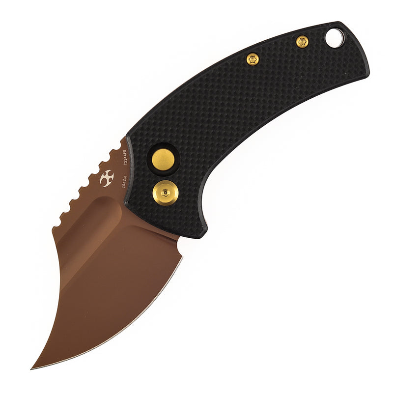 Kansept Wasp T2144F3 Rose Gold Coated 154CM Blade Black G10 Handle Button Lock Folding Knife