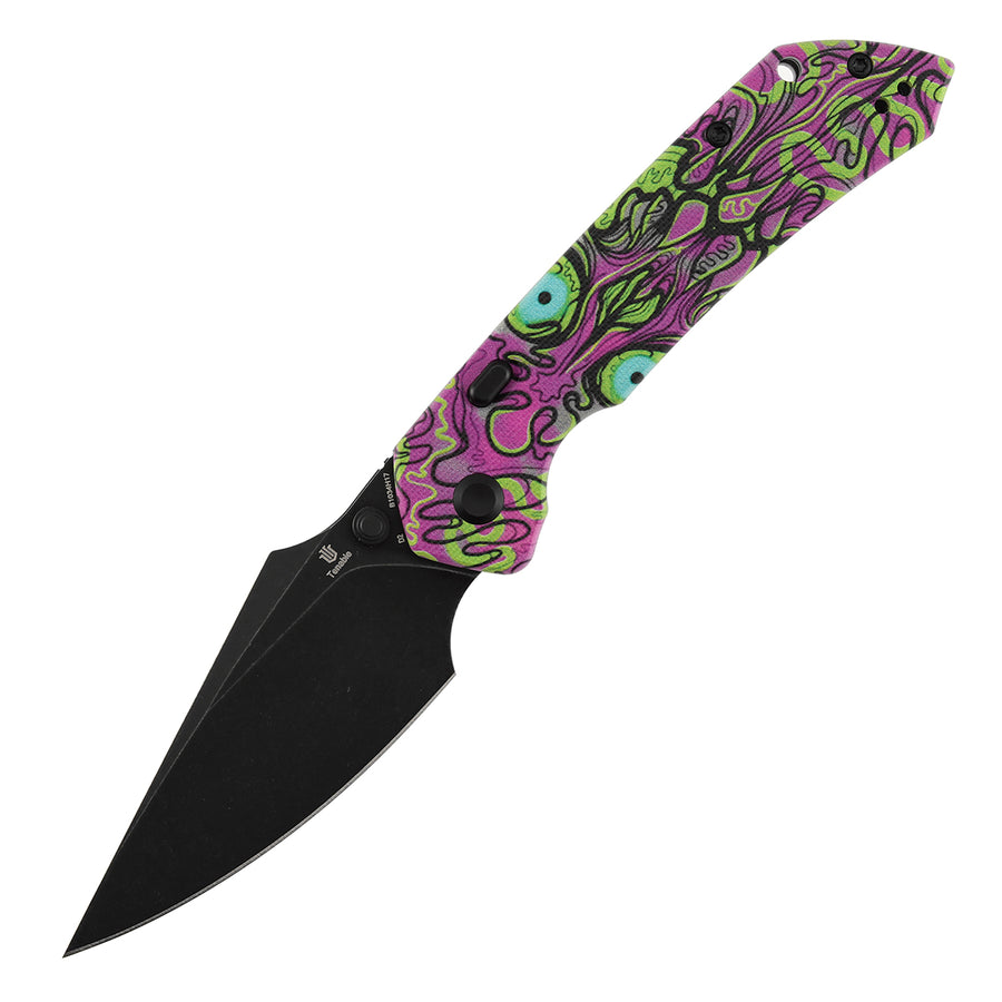 Tenable Fenrir B1034H17 Blackwash D2 Blade Jade G10 with Purple Undead Print Handle Top Liner Lock Folding Knife