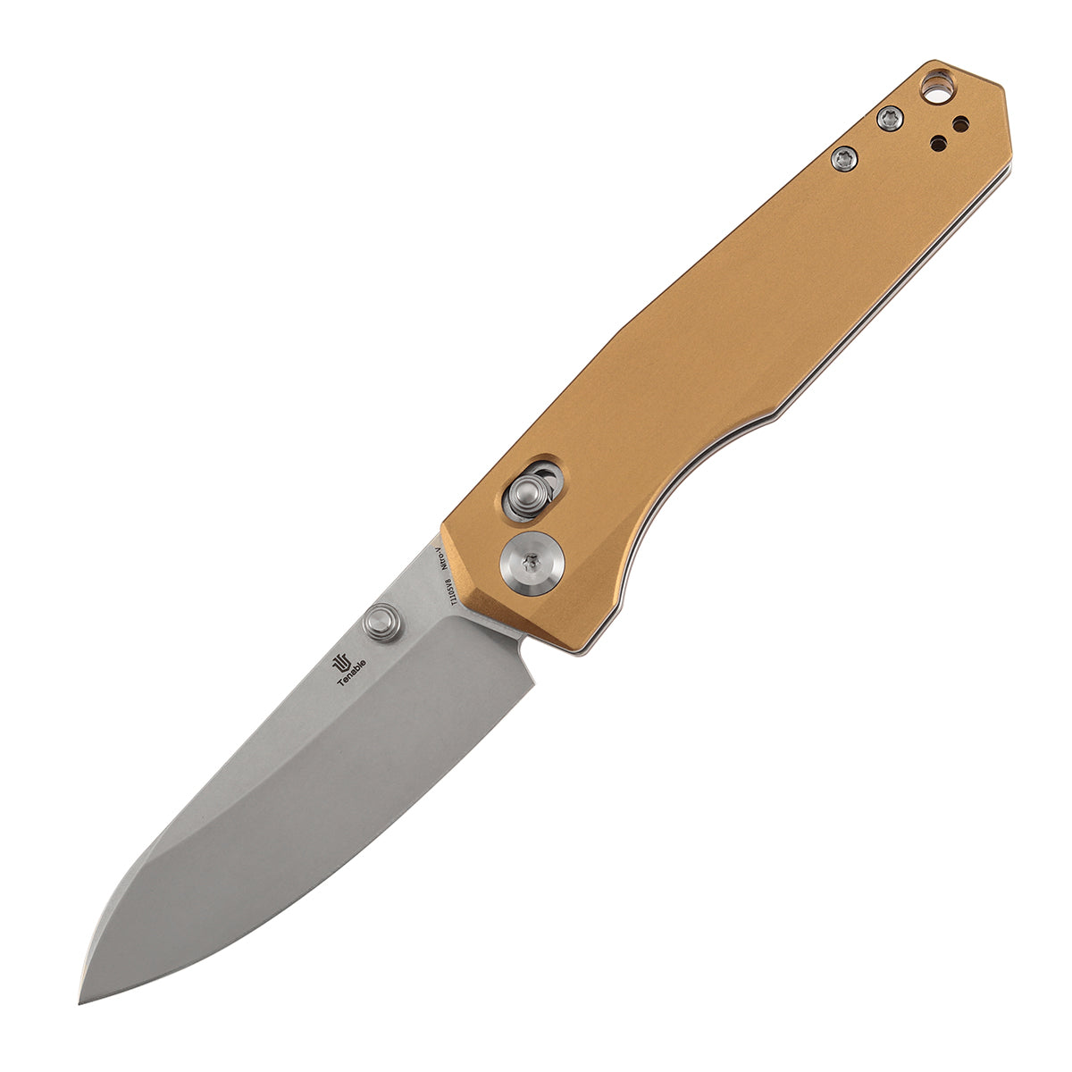Tenable Beaver T1105V8 Stonewashed Nitro-V Blade Bronze Aluminum Handle Crossbar Lock Folding Knife