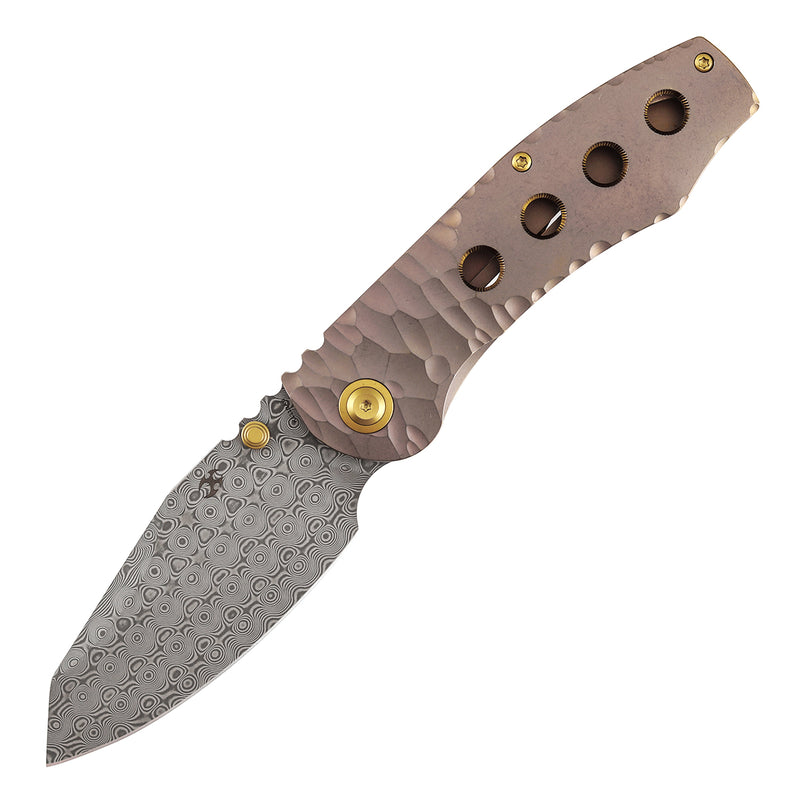 Kansept Caveman K1110A6 Damascus Blade Titanium Handle Frame Lock Folding Knife