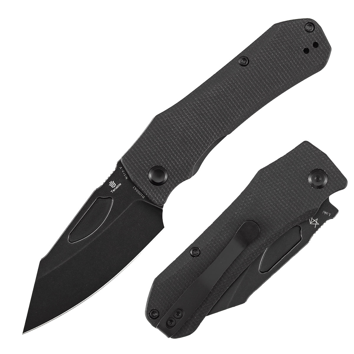 Tenable Loki B1058A1 Blackwash Nitro-V Blade Black Micarta Handle Liner Lock Folding Knife