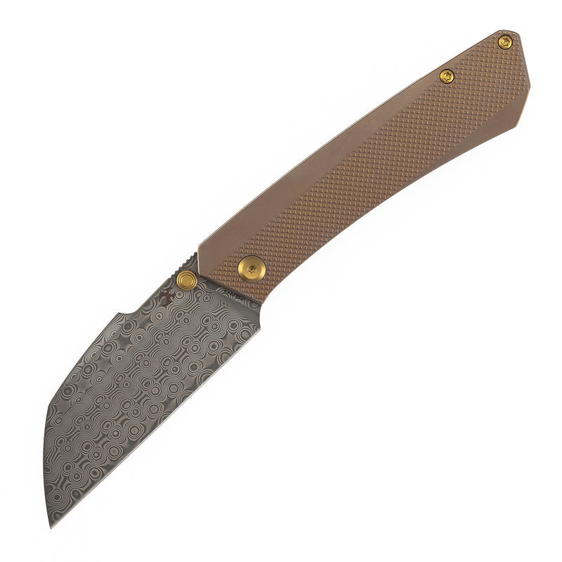 Kansept Contra K1139A4 Damascus Blade Bronze Anodized Titanium Handle Frame Lock Folding Knife