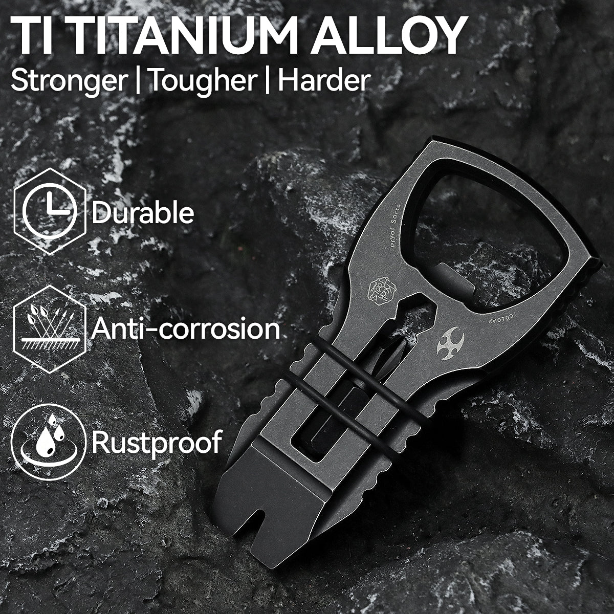 Kansept EDC PryofSorts C010A2 EDC Multi-Tool Blackwash Titanium Bottle Opener, Pry Bar & Screwdriver