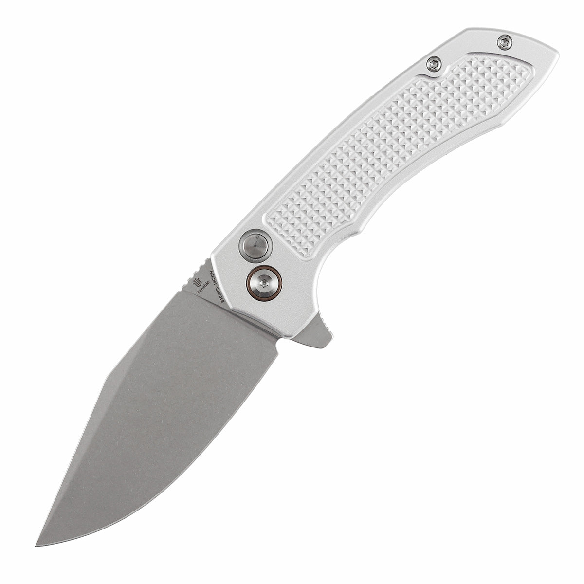 Tenable Entity B1036F3 Stonewashed 14C28N Blade Silver Aluminum Handdle Button Lock Folding Knife