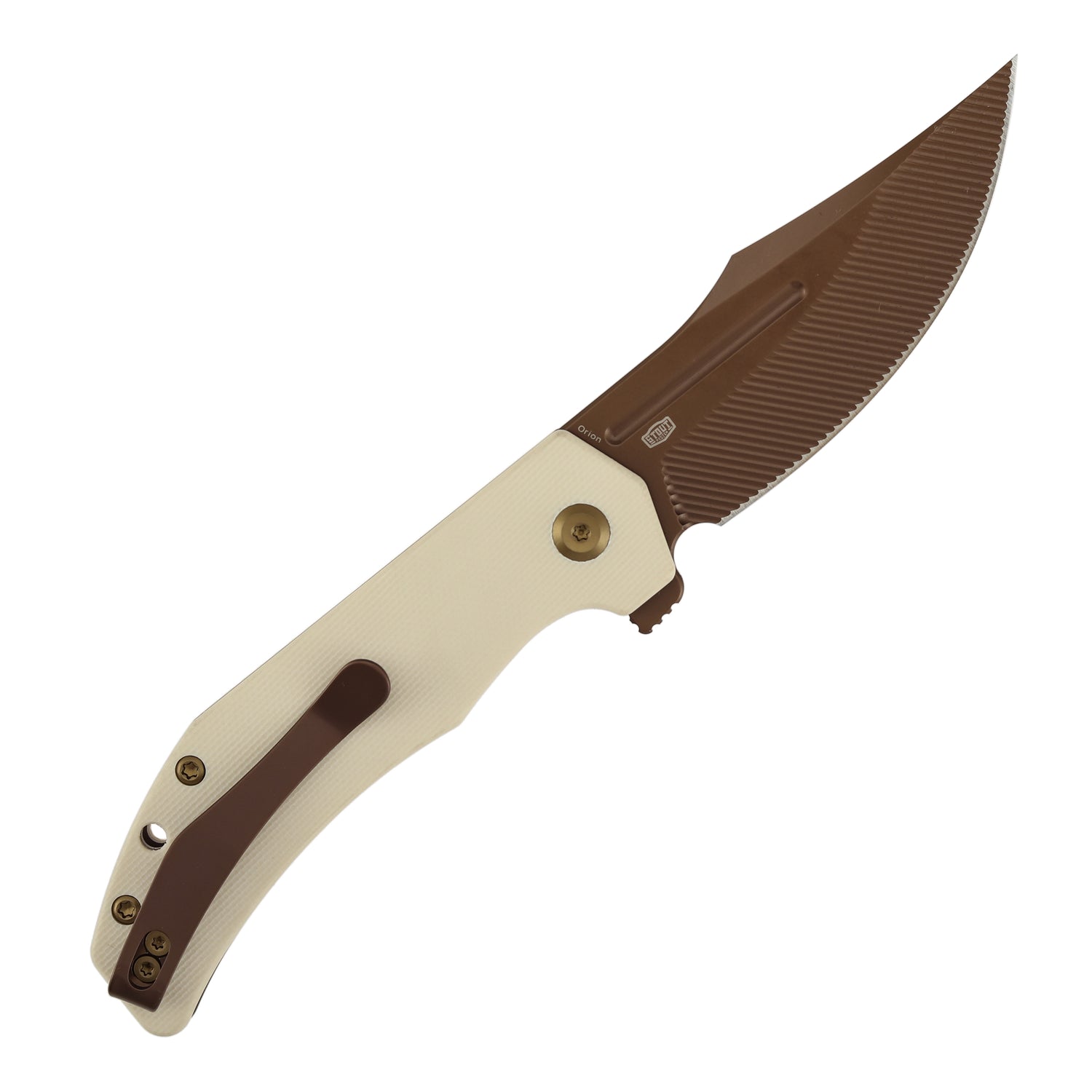 Tenable Orion B1089C5 Rose Gold Nitro-V Blade Ivory White G10 Handle Liner Lock Folding Knife