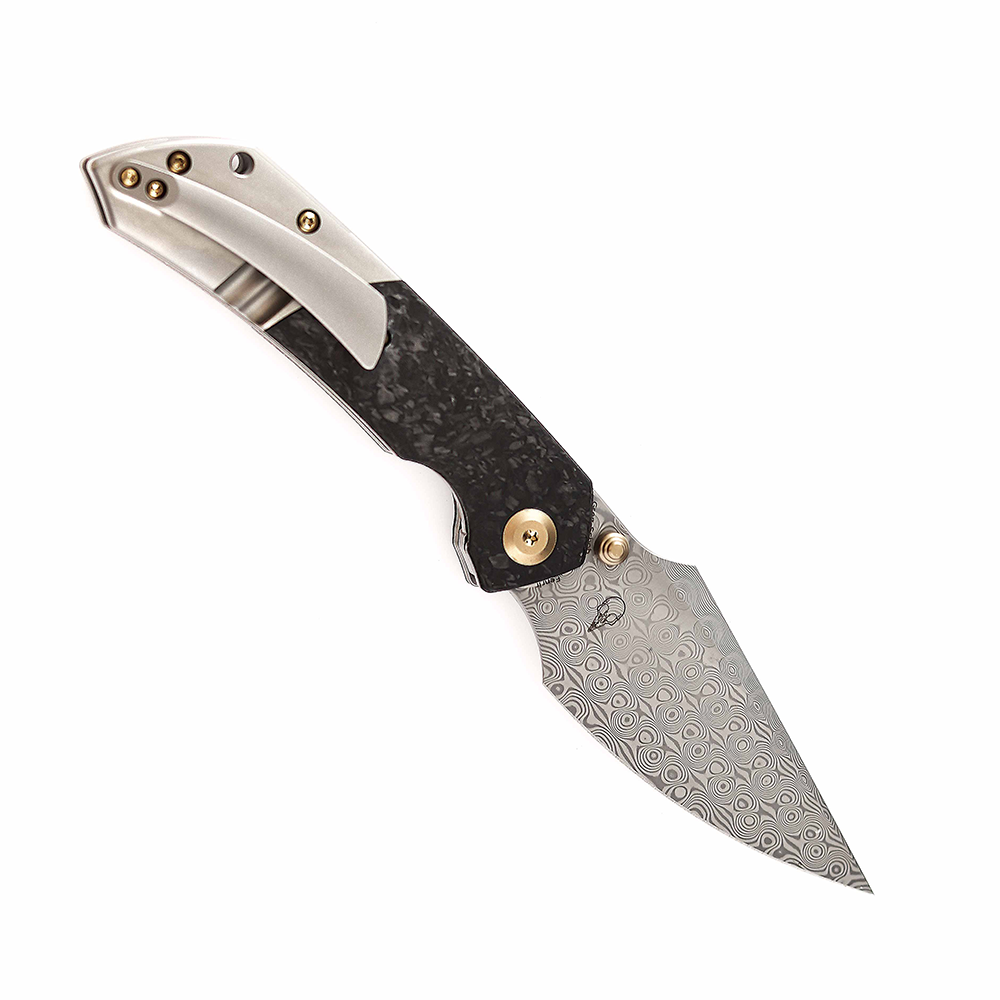 Kansept Fenrir K1034B1 Flipper Knife Damascus Blade Carbon Fiber Titanium Handle