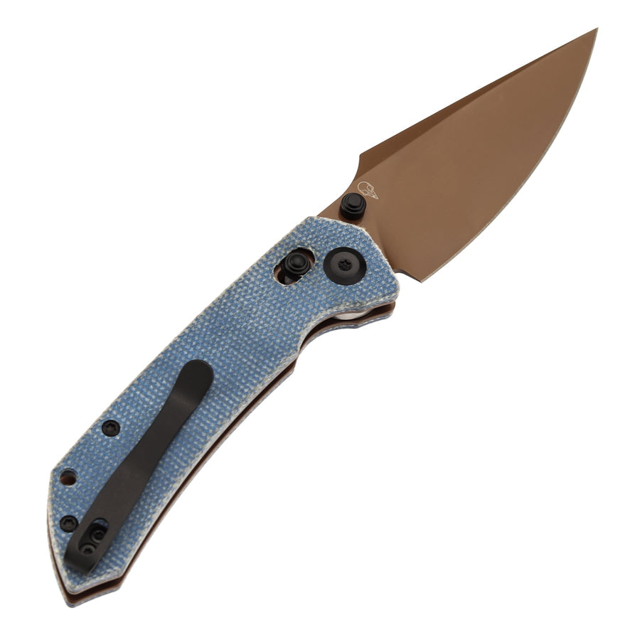 Tenable Fenrir T1034V6 Nitro-V Blade Blue Micarta Handle Cross Bar Lock Folding Knife