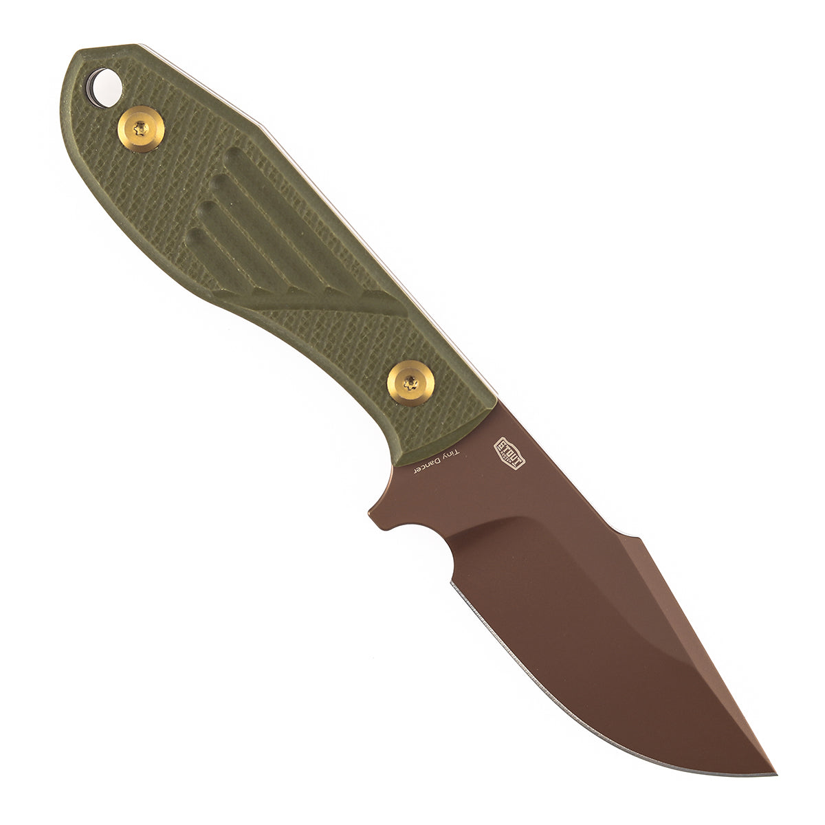 Tenable Tiny Dancer G014A7 Rose Gold D2 Blade Olive Green G10 Handle Fixed Blade Knife