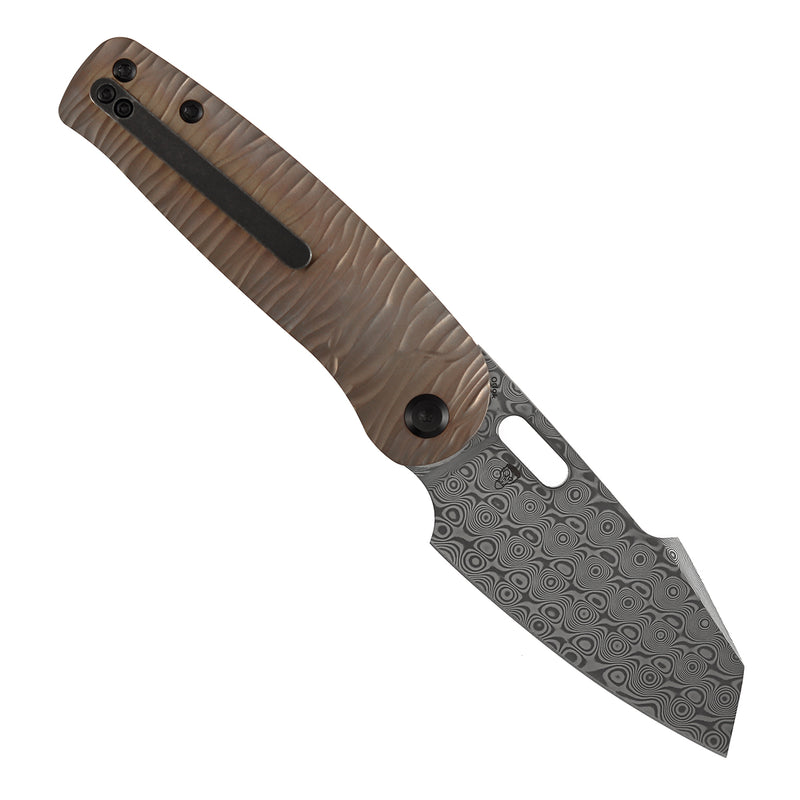 Kansept Orlok K2111A7 Acid Etched Damascus Blade Bronze Anodized Titanium Handle Nested Liner Lock Folding Knife