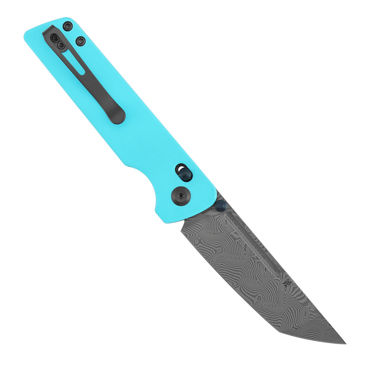Tenable Anomaly B2038V3 Damascus Blade Blue G10 Handle Crossbar Lock Folding Knife