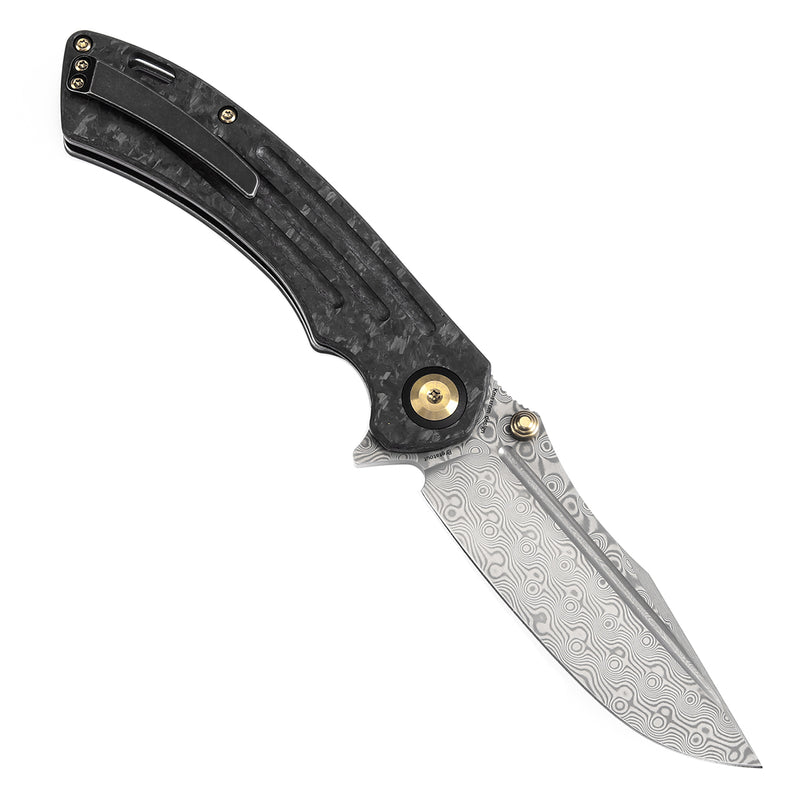 Kansept Pretatout K1032D2 Damascus Blade Shred Carbon Fiber Handle Frame Lock Folding Knives