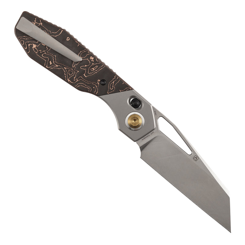 Kansept QTRO K1118VA1 Elmax Blade Titanium and Copper Carbon Fiber Handle Crossbar Lock Folding Knife