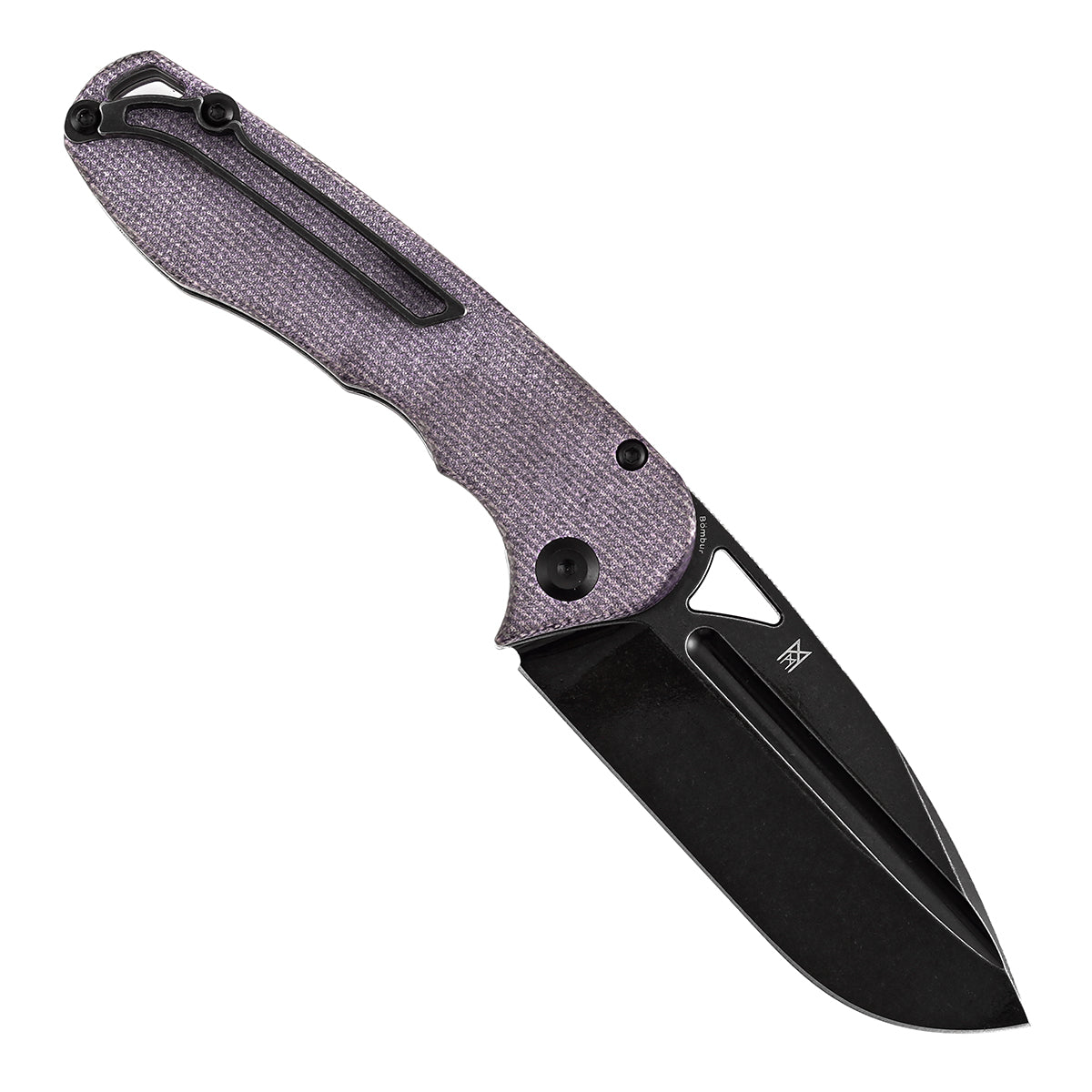 Tenable Bömbur T1054A6 Blackwashed D2 Blade Purple Micarta Handle Liner Lock Folding Knife