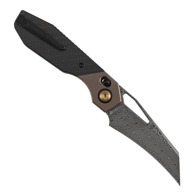 Kansept QTRO K1118VH2 Damascus Blade Titanium And Carbon Fiber And G10 Handle Crossbar Lock Folding Knife