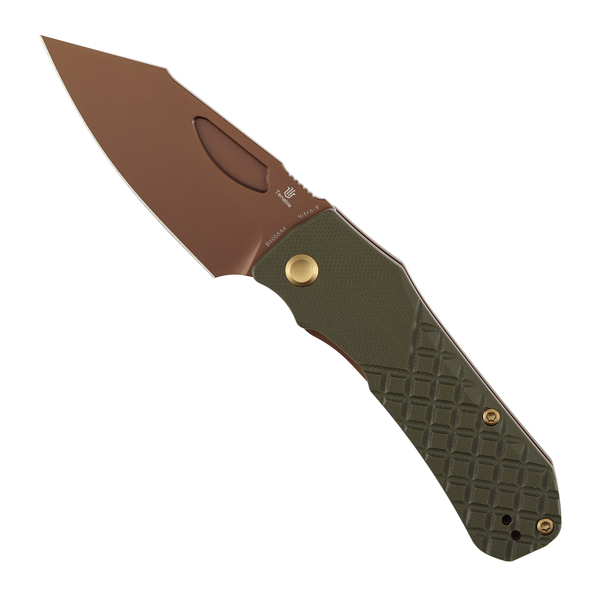 Tenable Loki B1058A4 Rose Gold Nitro-V Blade Olive Green G10 Handle Liner Lock Folding Knife
