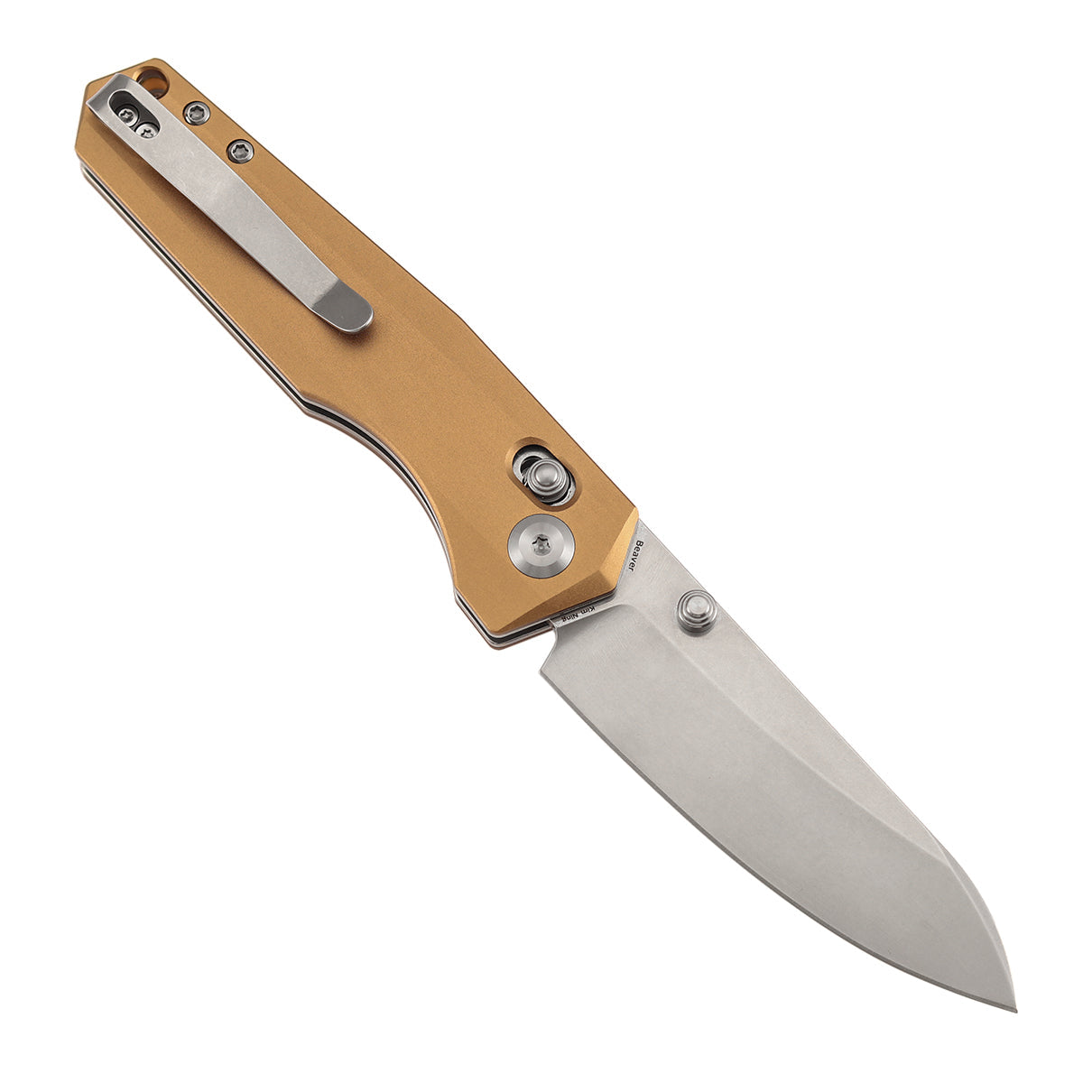 Tenable Beaver T1105V8 Stonewashed Nitro-V Blade Bronze Aluminum Handle Crossbar Lock Folding Knife