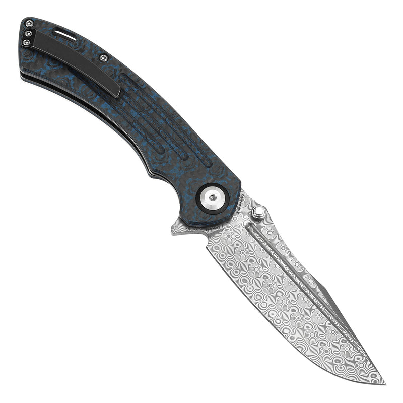 Kansept Pretatout K1032A4 Damascus Blade Carbon Fiber Handle Frame Lock Folding Knives