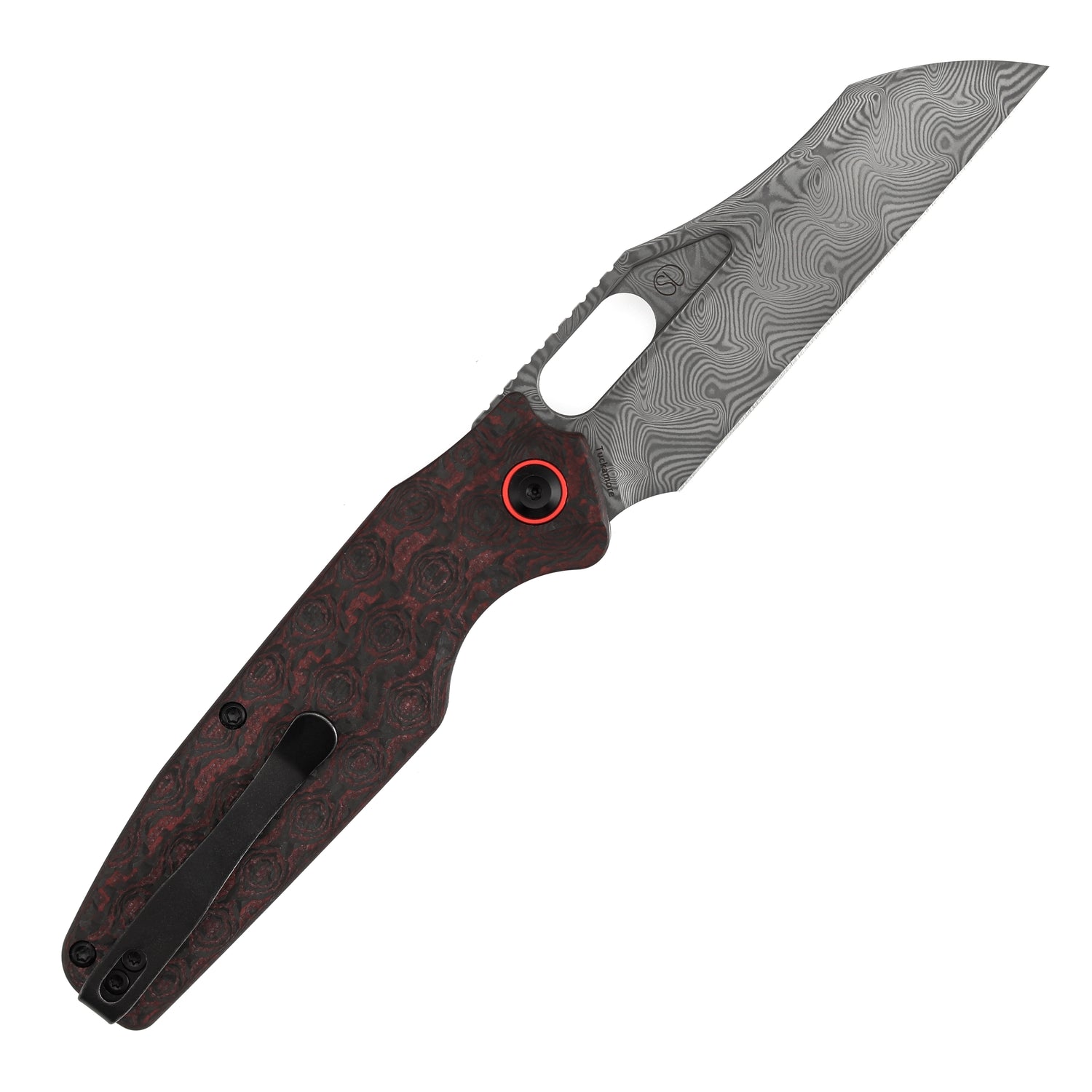 Tenable Tuckamore B1052A4 Water Ripple Damascus Blade Red & Black Rose Pattern Carbon Fiber Handle Liner Lock Folding Knife