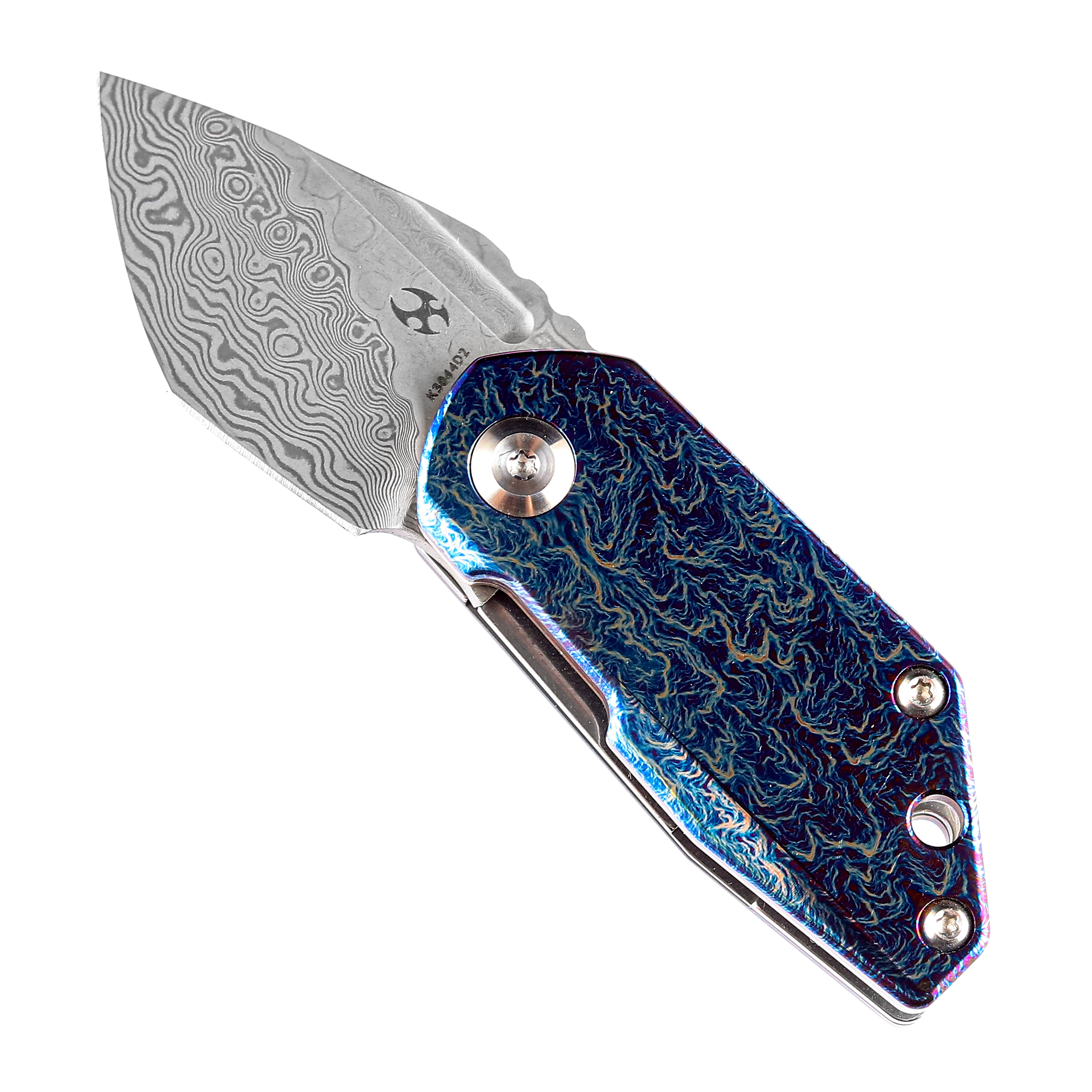 Kansept Knives RIO K3044D2 Damascus Blade Lightning Strike Anodized Titanium Handle Liner Lock EDC Knife