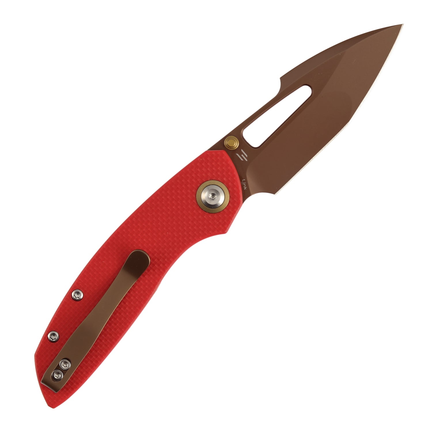 Tenable Link B1068A3 Rose Gold 14C28N Blade Red G10 Handle Liner Lock Folding Knife