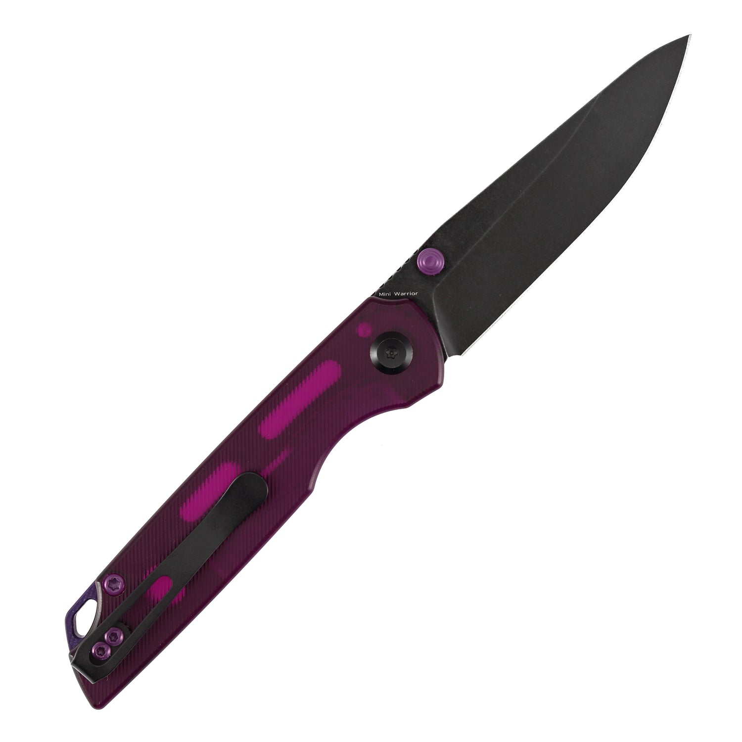 Tenable Mini Warrior B2005A2 Blackwash Nitro-V Blade Purple Acrylic Handle Liner Lock Folding Knife