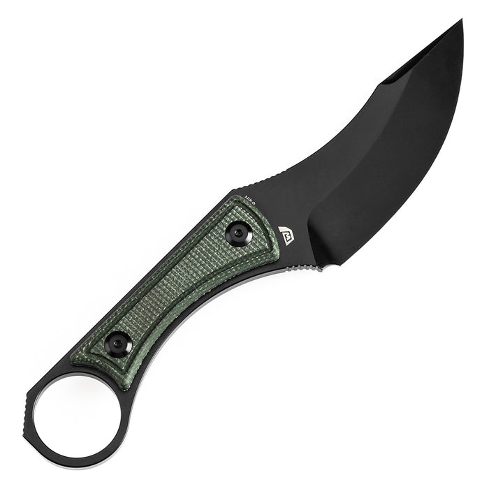 Kansept Niko G004A2 Fixed Knife Black D2 Blade Green Micarta Handle Kydex Sheath