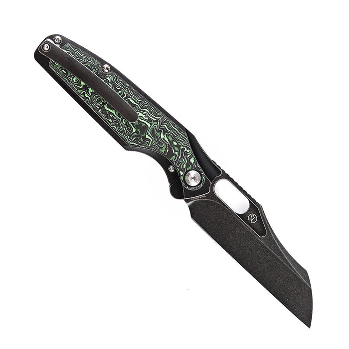 Kansept Tuckamore K1052A3 Folding Knife Black CPM-20CV Blade Titanium + Green Carbon Fiber Handle Frame Lock