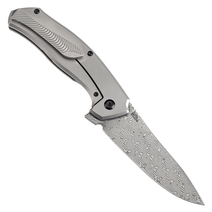 KANSEPT HAVØRN K1069A1 Damascus Blade Titanium with Black and White Carbon Fiber Inlay Handle Frame Lock