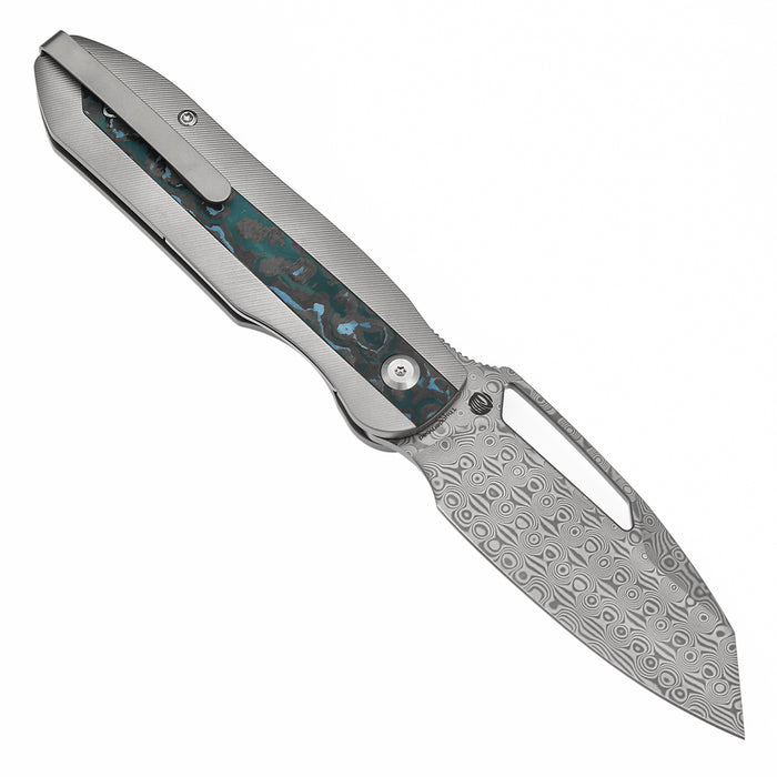 Kansept Knives Thunderhead K1106A5 Damascus Blade Titanium with Copper Carbon Fiber Inlay Handle Frame Lock
