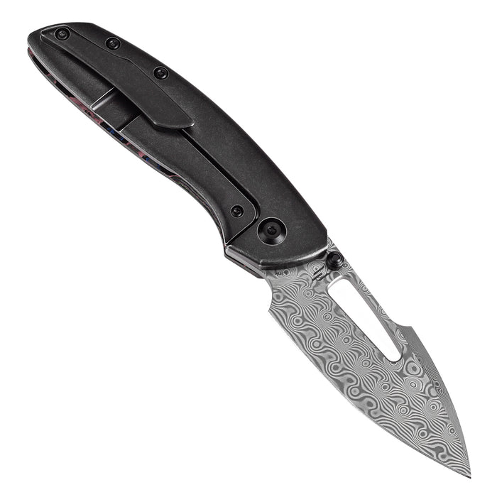 KANSEPT Link K1068A5 Damascus Blade Carbon Fiber Blackwash Titanium Handle Frame Lock