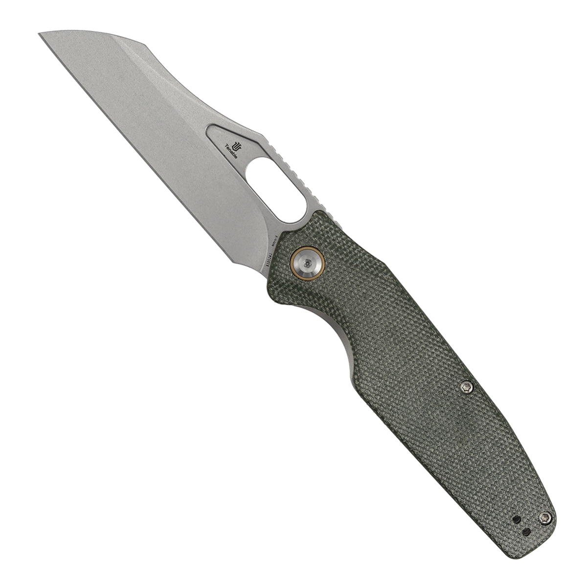 Tenable Tuckamore B1052A1 Stonewashed Nitro-V Blade Green Micarta Handle Liner Lock Folding Knife