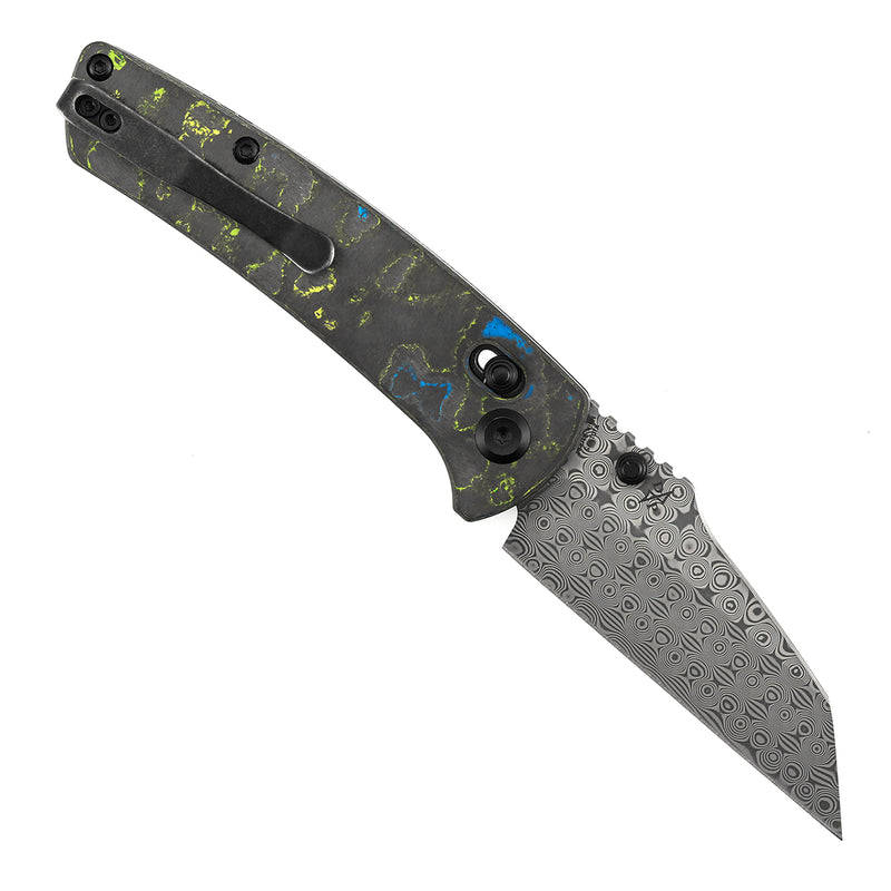 Navaja plegable Kansept Main Street K1015V5 con hoja de Damasco, mango de carbono Gecko Camo y bloqueo Crossbar