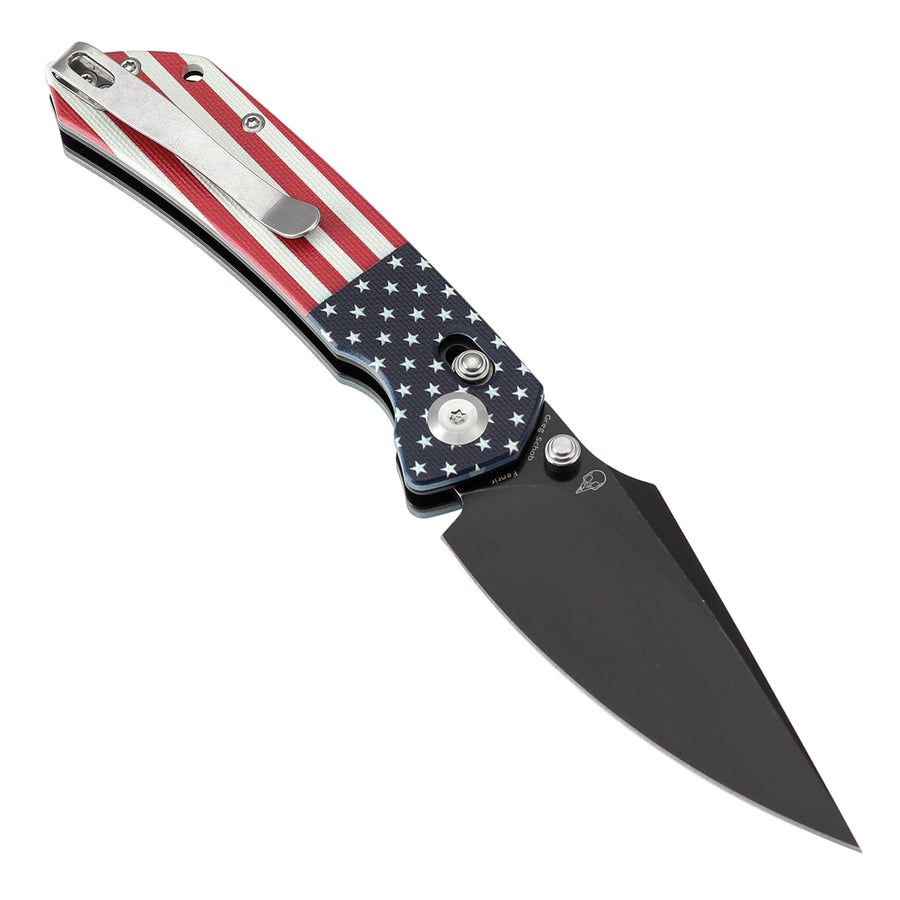 Tenable Knives Fenrir T1034V9 Nitro-V Blade Black G10 American Flag Handle Cross Bar Lock
