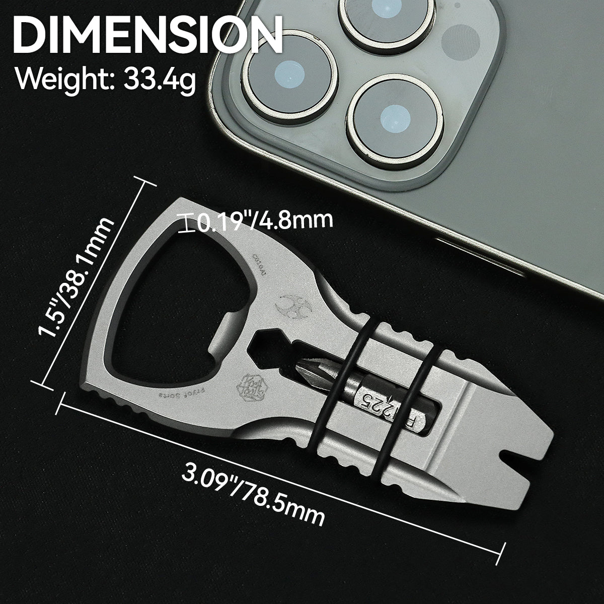 Kansept EDC PryofSorts C010A1 EDC Multi-Tool Beadblasted Titanium Bottle Opener, Pry Bar & Screwdriver