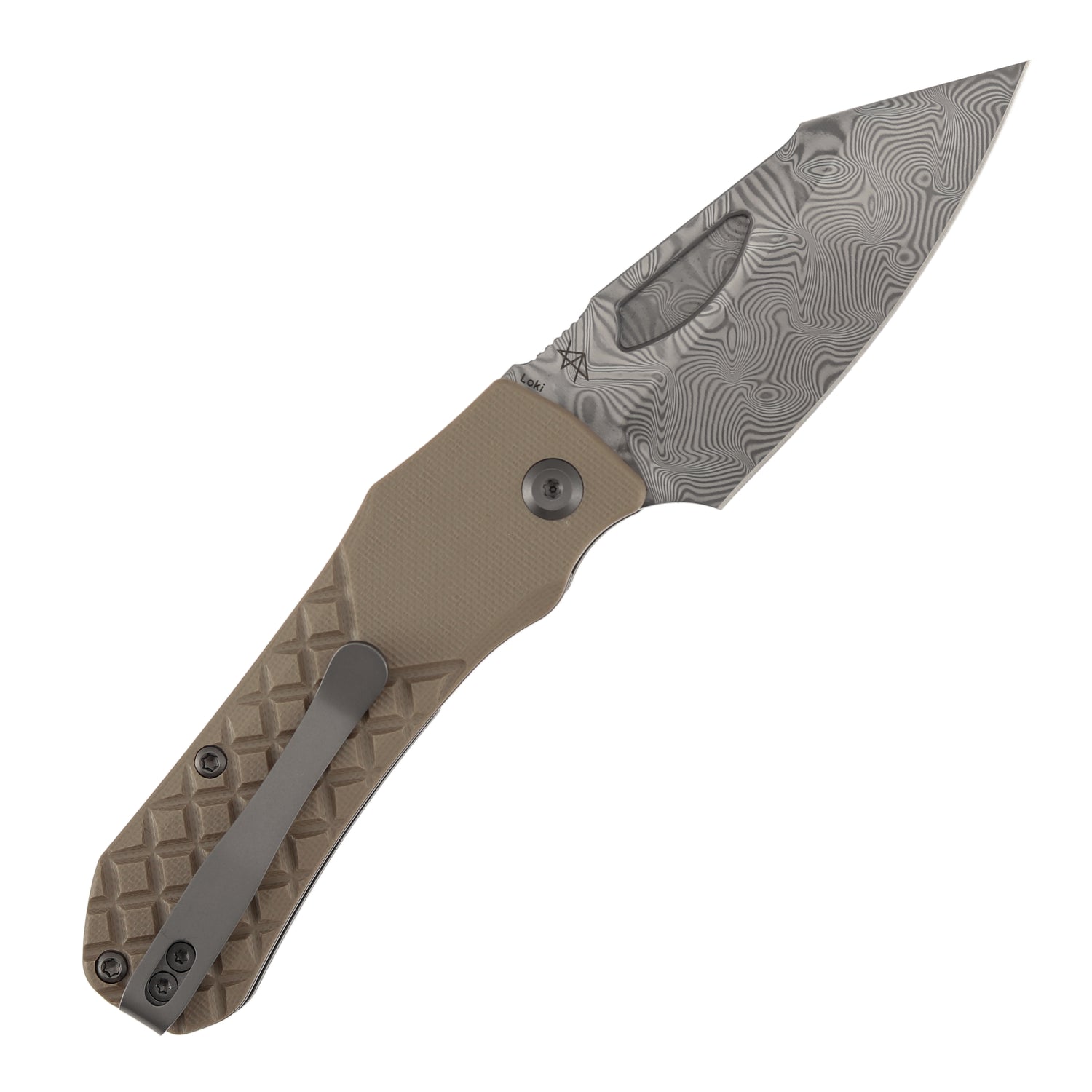 Tenable Loki B1058A3 Water Ripple Damascus Blade Brown G10 Handle Liner Lock Folding Knife