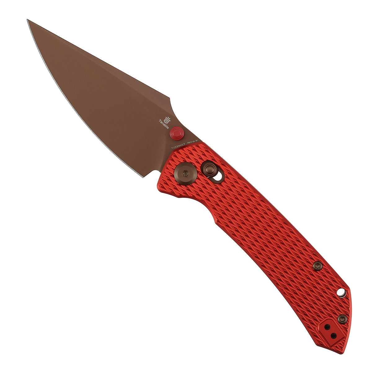 Tenable Fenrir T1034V17 Rose Gold Nitro-V Blade Red Anodized Aluminum Handle Crossbar Lock Folding Knife