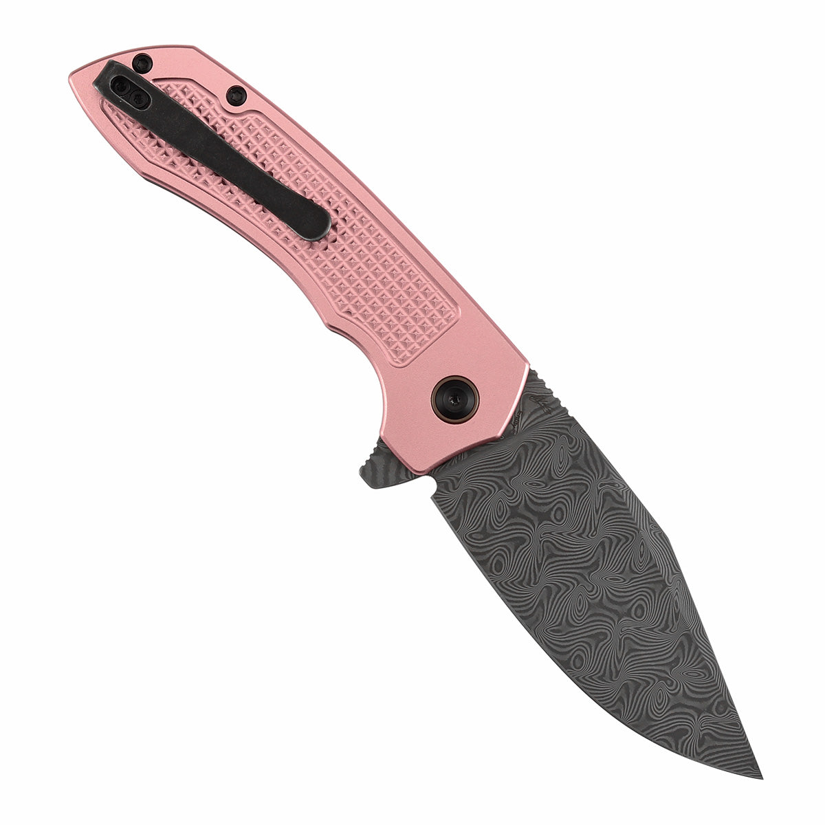 Tenable Entity B1036F4 Water Ripple Damascus Blade Rose Gold Aluminum Handdle Button Lock Folding Knife