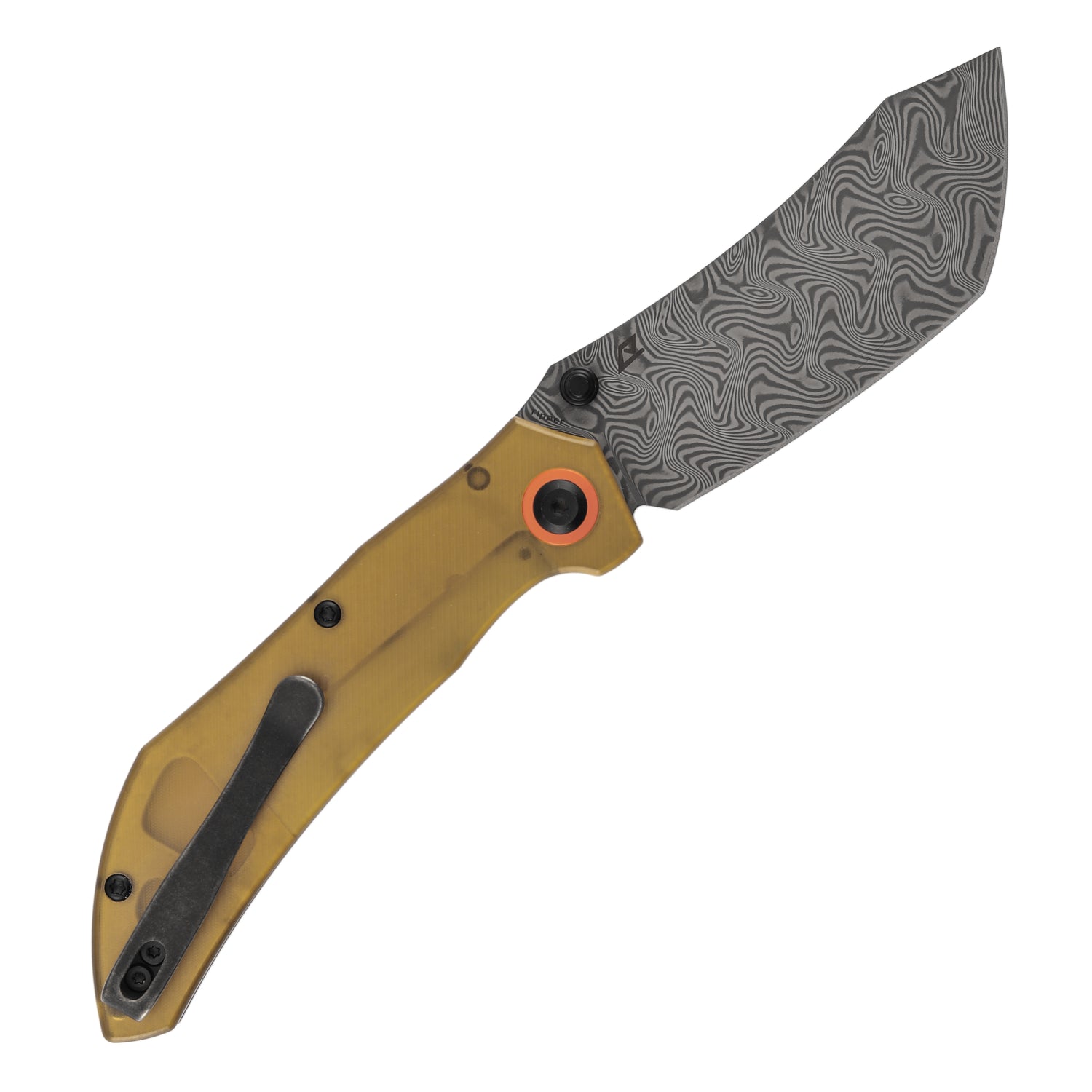 Tenable Tipper B1079A5 Water Ripple Damascus Blade Amber PEI Handle Liner Lock Folding Knife