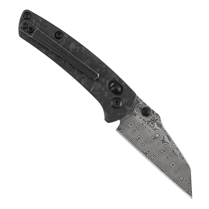Kansept Little Main Street K2015V7 Damascus Blade Shred Carbon Fiber Handle Crossbar Lock Folding Knife