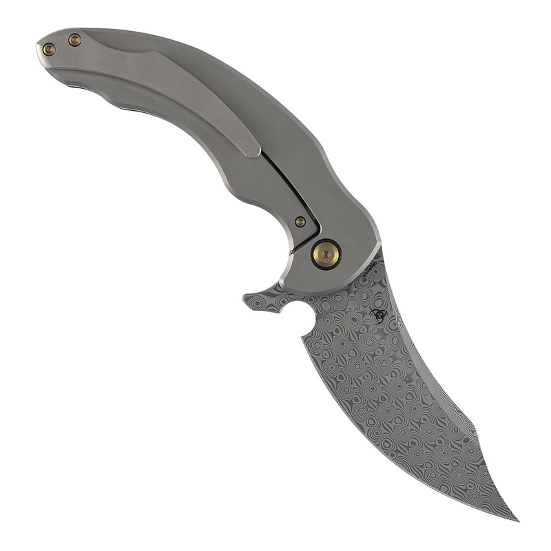 Kansept Gilgamesh K1128A3 Damascus Blade Carbon Fiber And Titanium Handle Frame Lock Folding Knife