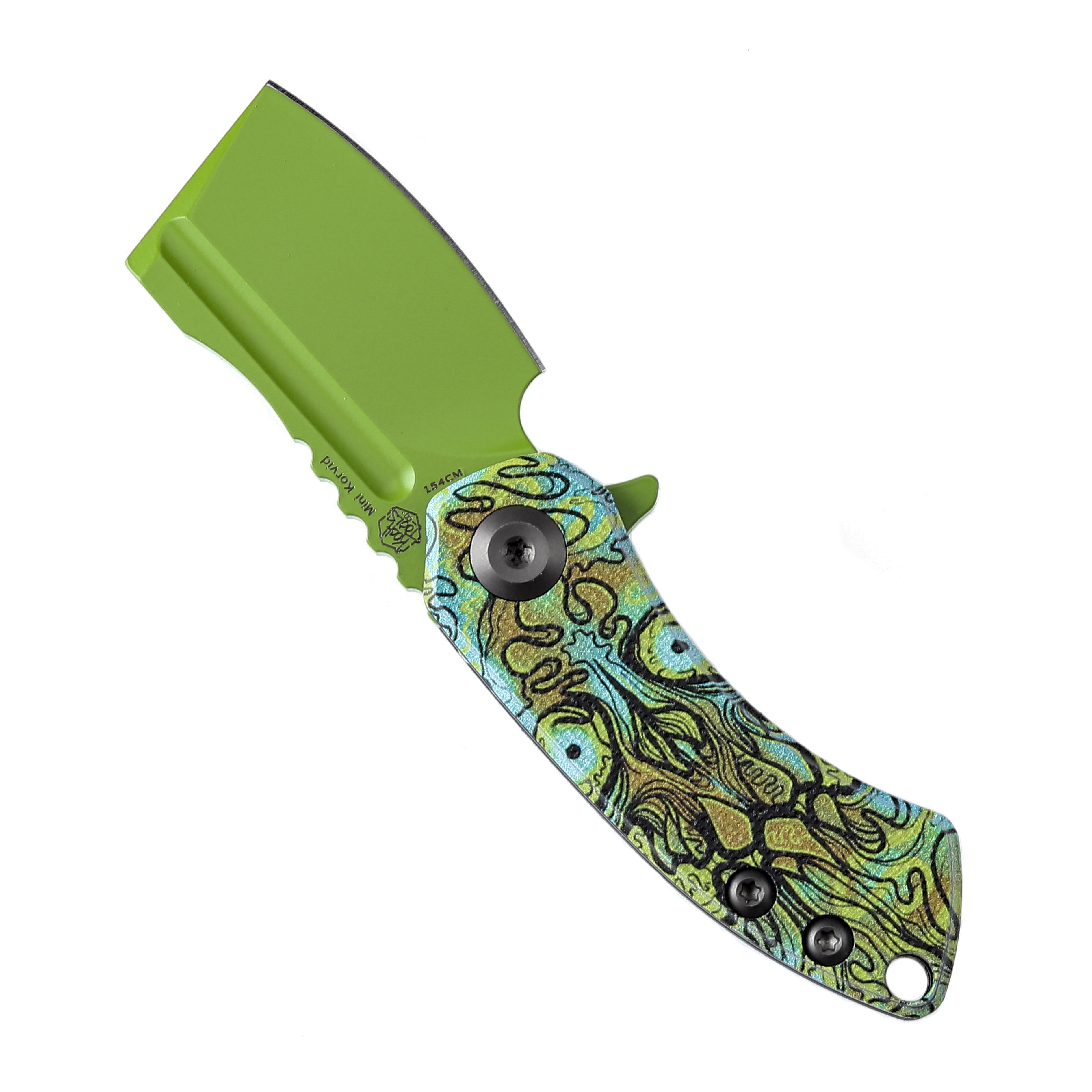 Kansept Knives T3030B2 Mini Korvid Green 154CM Blade Undead Print-Green G10 Handle Liner Lock Edc Knives